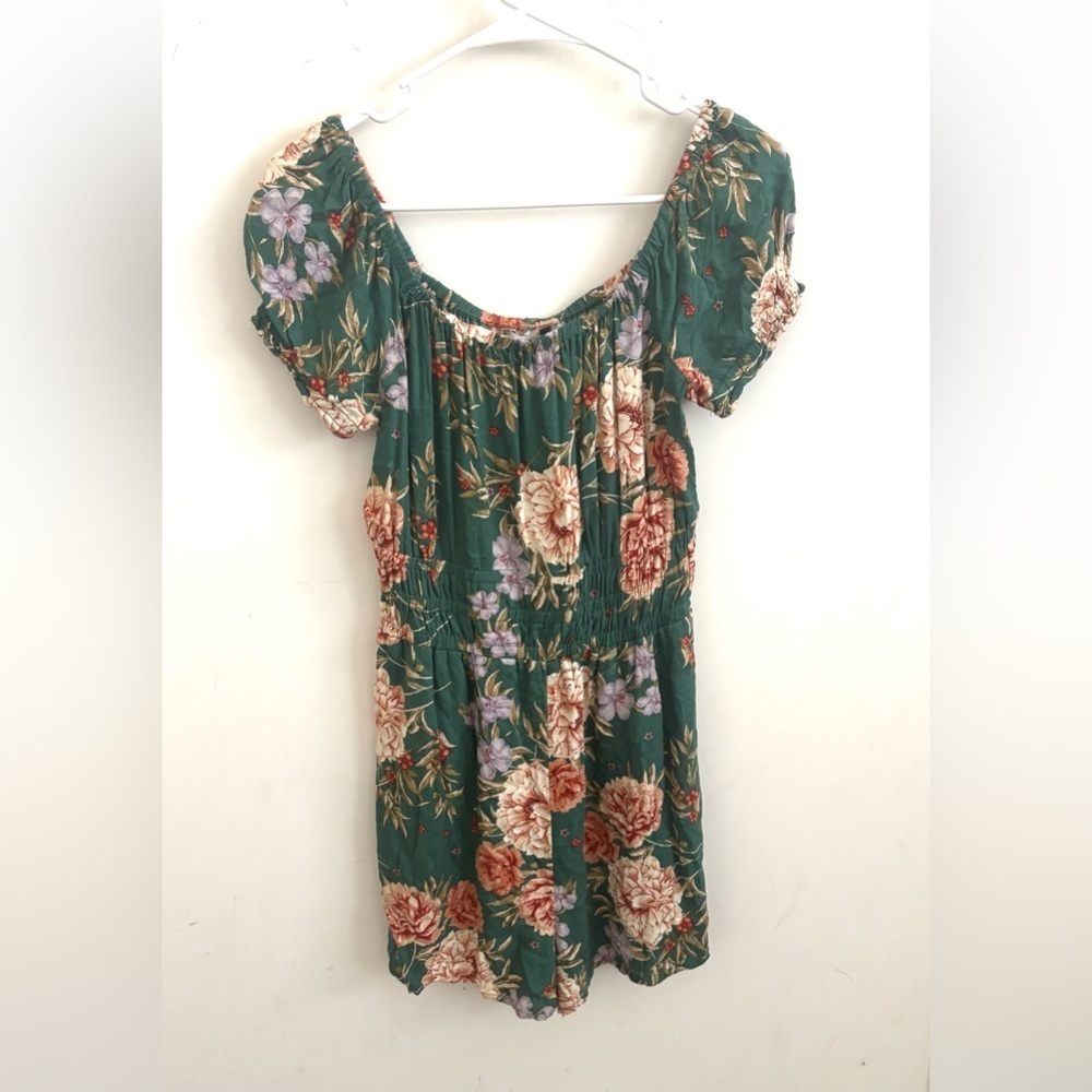 American Eagle Fairycore Romper XS Floral Puff Sleeve Peasant Off Shoulder Boho